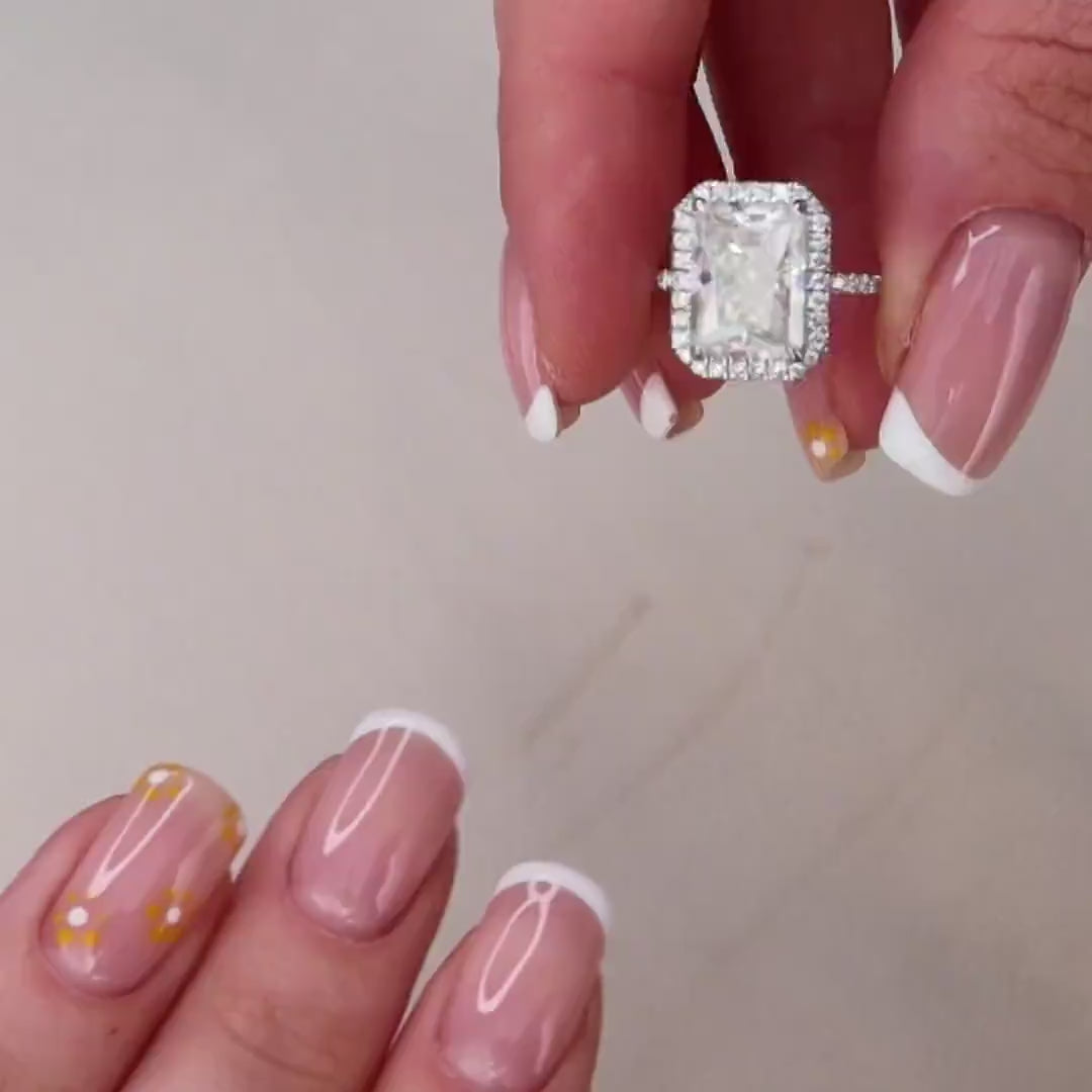5.0 CT Radiant Halo Style Pave Setting Moissanite Engagement Ring